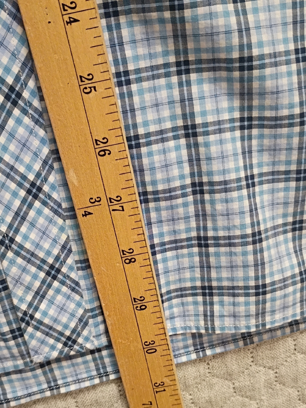 LACOSTE Shirt 2XL 46 Slim Fit Button Down Blue Plaid Short Sleeve - Picture 6 of 6